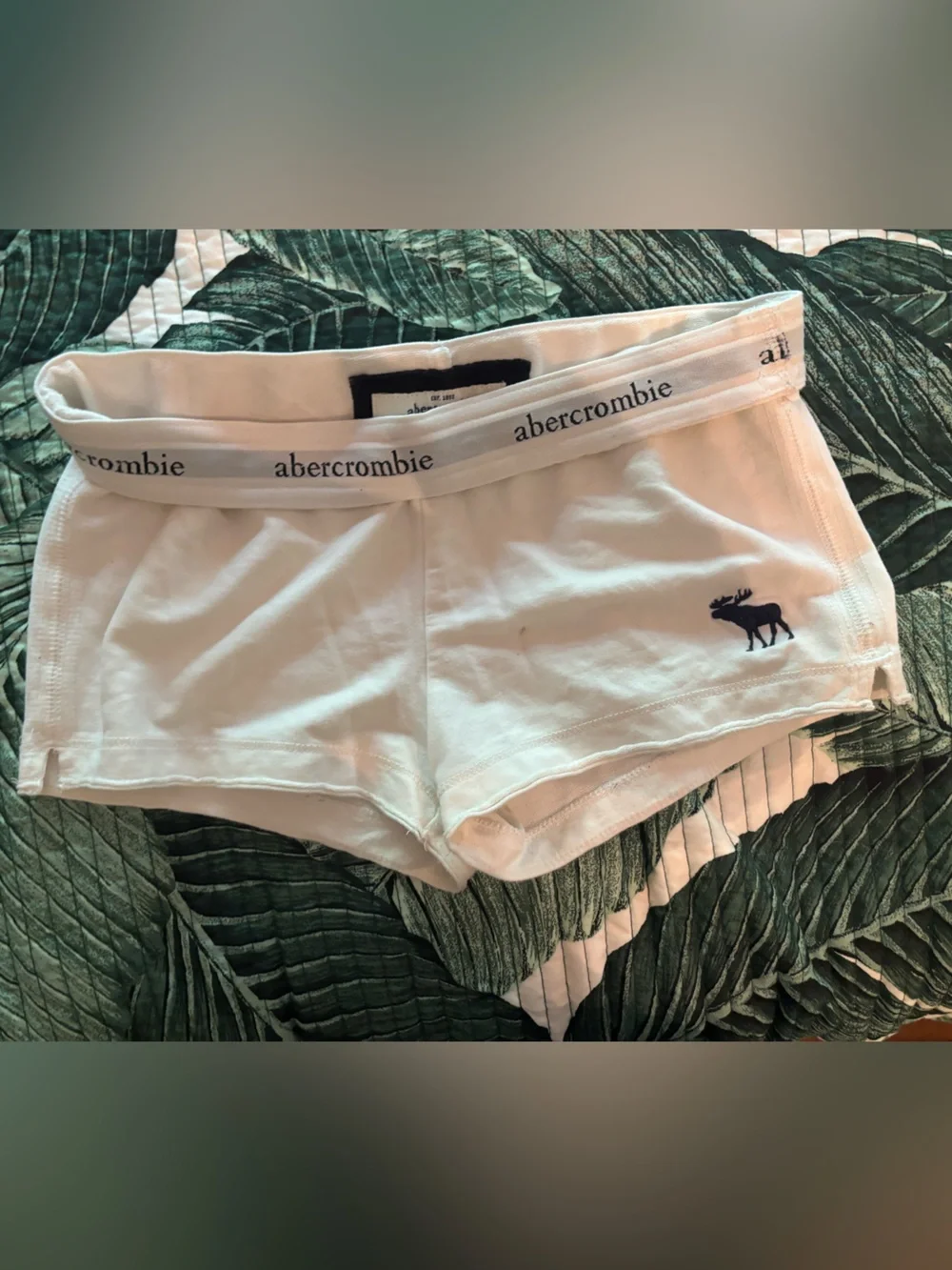 Abercrombie & Fitch White Low-Rise Logo Bike Shorts